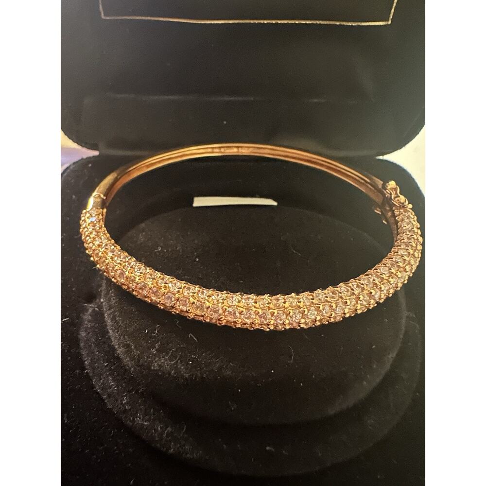 real collectibles by adrienne Gorgeous Gold Tone Diamonite Bangle Bracelet - Picture 5 of 9